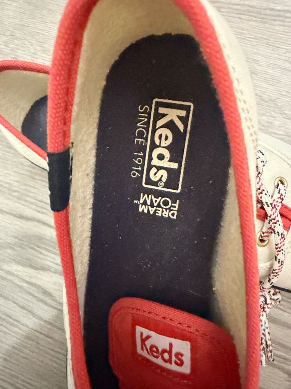 Keds Champion Off-White Canvas Sneakers Red Trim Pattern Laces. NWOT - Picture 3 of 6